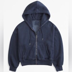 Abercrombie & Fitch Essential Ribbed Sunday Zip-Up Hoodie in Dark Blue